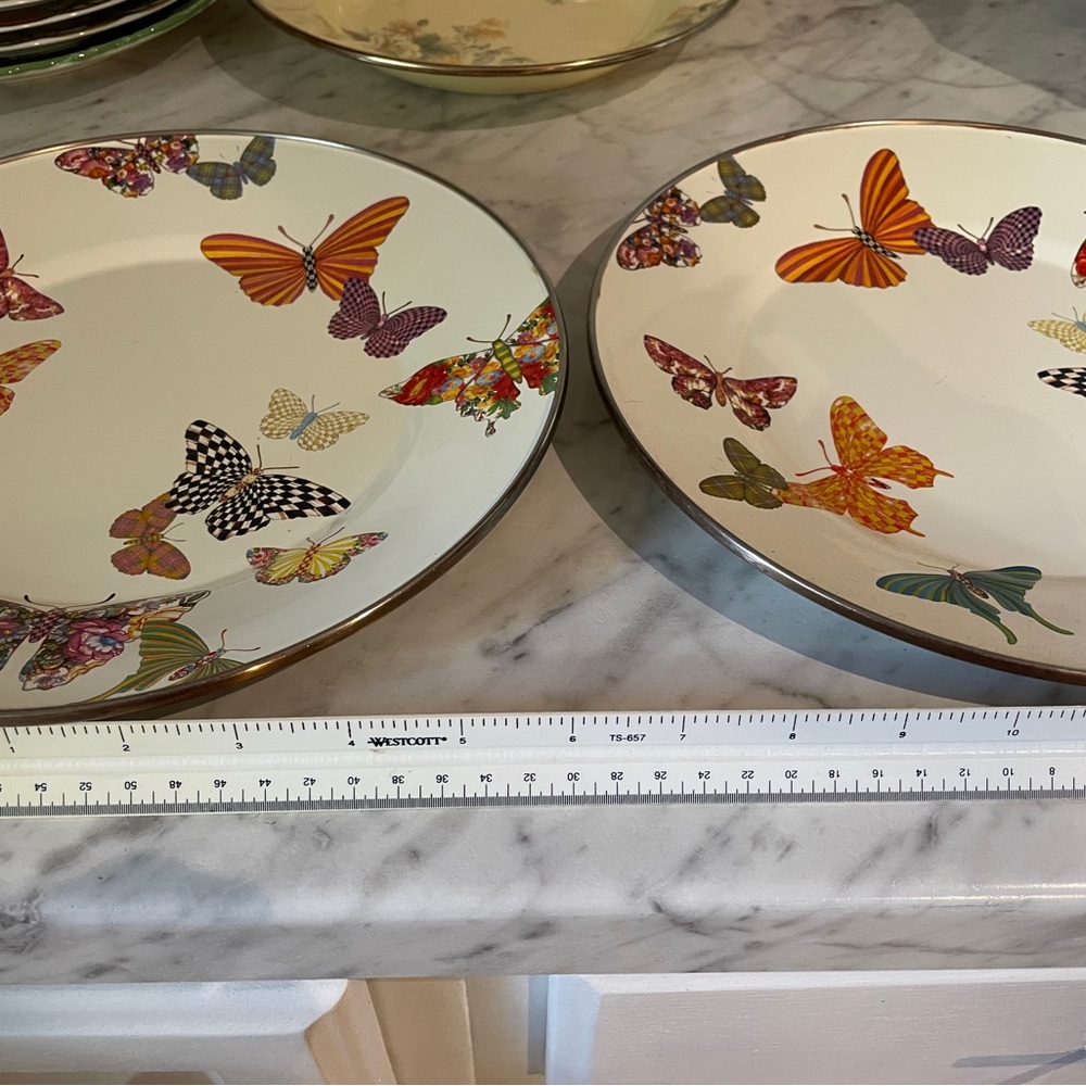 AUTH Mackenzie-Childs Enamel Butterfly Dinner Plates NWT